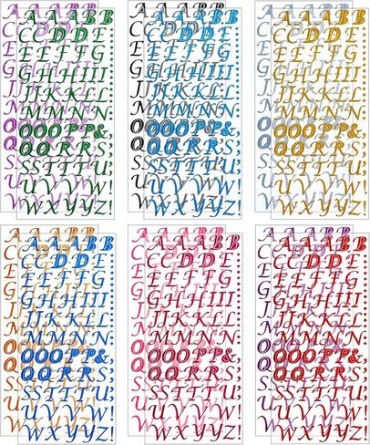 12 ورقة من Winorda ملصقات حروف الأبجدية اللامعة ذاتية اللصق ملصقات لامعة لصناعة الحرف اليدوية، 12 لونًا in Kuwait