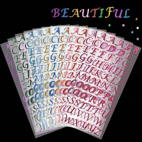 12 ورقة من Winorda ملصقات حروف الأبجدية اللامعة ذاتية اللصق ملصقات لامعة لصناعة الحرف اليدوية، 12 لونًا in Kuwait