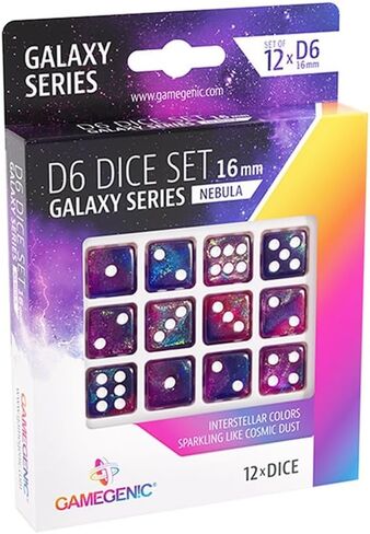 Galaxy Series Mars D6 Dice Set Set of 36 Six-Sided Dice Premium Quality Resin Dice for Dice Games, Board Games and Card Games Cosmic Glittering Design Red and Blue Color Made by Gamegenic in Saudi Arabia