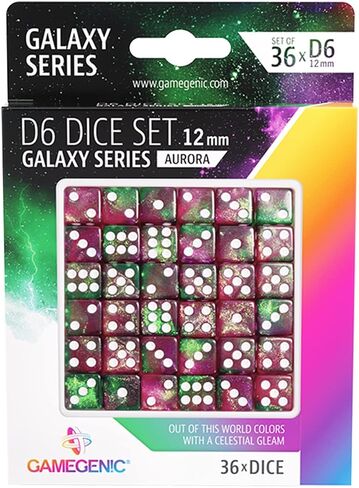 Galaxy Series Mars D6 Dice Set Set of 36 Six-Sided Dice Premium Quality Resin Dice for Dice Games, Board Games and Card Games Cosmic Glittering Design Red and Blue Color Made by Gamegenic in Saudi Arabia