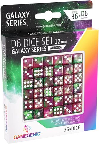 Galaxy Series Mars D6 Dice Set Set of 36 Six-Sided Dice Premium Quality Resin Dice for Dice Games, Board Games and Card Games Cosmic Glittering Design Red and Blue Color Made by Gamegenic in Saudi Arabia