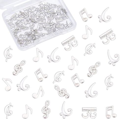 OLYCRAFT 90pcs النوتات الموسيقية الراتنج الحشو 6-نمط الموسيقية النوتة ملء السحر سبيكة الايبوكسي الراتنج الملحقات لصياغة الراتنج وصناعة المجوهرات - البلاتين in Kuwait