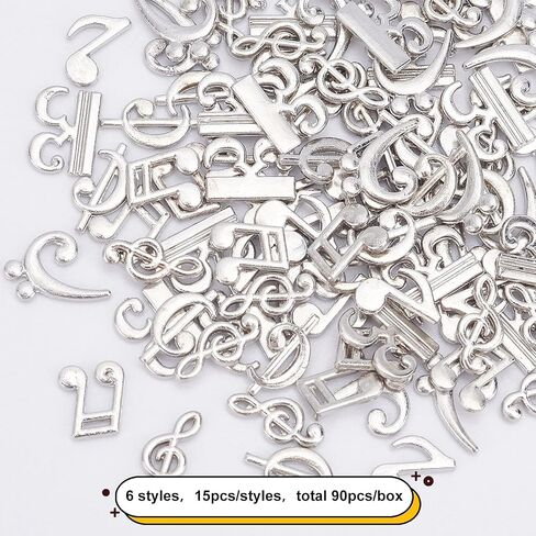 OLYCRAFT 90pcs النوتات الموسيقية الراتنج الحشو 6-نمط الموسيقية النوتة ملء السحر سبيكة الايبوكسي الراتنج الملحقات لصياغة الراتنج وصناعة المجوهرات - البلاتين in Kuwait