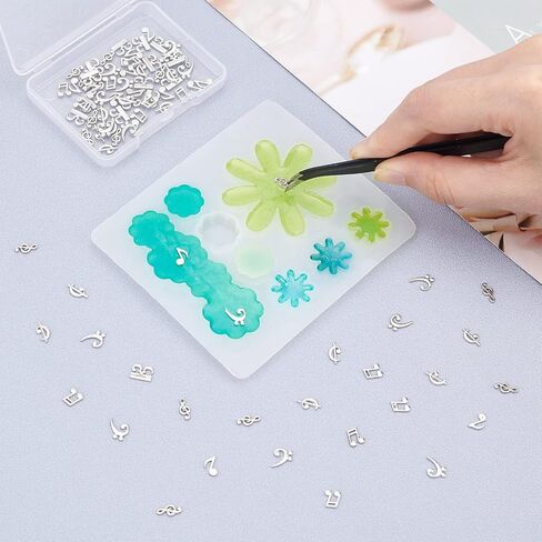 OLYCRAFT 90pcs النوتات الموسيقية الراتنج الحشو 6-نمط الموسيقية النوتة ملء السحر سبيكة الايبوكسي الراتنج الملحقات لصياغة الراتنج وصناعة المجوهرات - البلاتين in Kuwait
