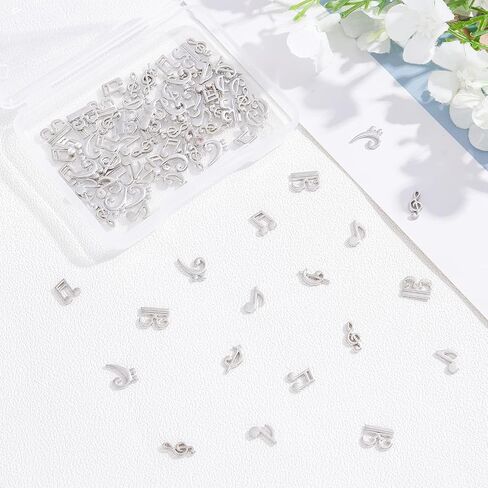 OLYCRAFT 90pcs النوتات الموسيقية الراتنج الحشو 6-نمط الموسيقية النوتة ملء السحر سبيكة الايبوكسي الراتنج الملحقات لصياغة الراتنج وصناعة المجوهرات - البلاتين in Kuwait
