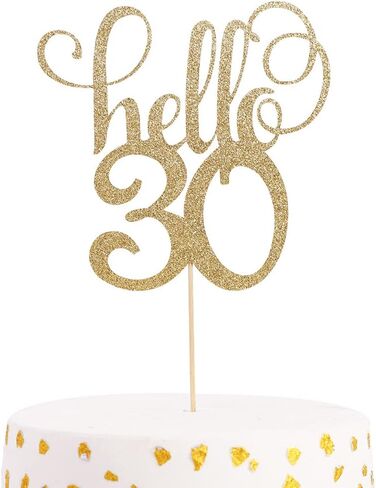 كعكة علوية لامعة Hello 30 - زينة كعك للاحتفال بالذكرى السنوية للزفاف الثلاثين، زينة كعكة للحفلات، عيد ميلاد 30، دعائم الصور in Saudi Arabia