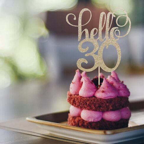 كعكة علوية لامعة Hello 30 - زينة كعك للاحتفال بالذكرى السنوية للزفاف الثلاثين، زينة كعكة للحفلات، عيد ميلاد 30، دعائم الصور in Saudi Arabia