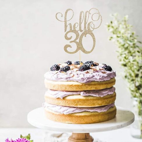 كعكة علوية لامعة Hello 30 - زينة كعك للاحتفال بالذكرى السنوية للزفاف الثلاثين، زينة كعكة للحفلات، عيد ميلاد 30، دعائم الصور in Saudi Arabia
