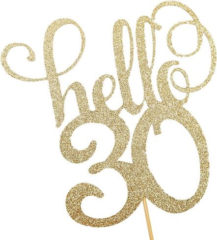 كعكة علوية لامعة Hello 30 - زينة كعك للاحتفال بالذكرى السنوية للزفاف الثلاثين، زينة كعكة للحفلات، عيد ميلاد 30، دعائم الصور in Saudi Arabia