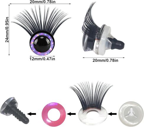 16 قطعة لعبة عيون مع رموش ثلاثية الابعاد امنة عيون دمية 12 ملم مع رموش لصناعة الكروشيه والدمى in Kuwait