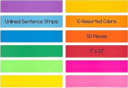 Hygloss Products Bright Sentence Strips -  Great for Arts and Crafts, Decorations, Classroom Activities - Cardstock - Unlined Thin Strip - 10 Assorted Colors - 3" High x 23" Long Size - 50 Pieces in Saudi Arabia