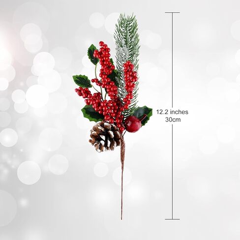 10 قطع من ELECLAND زينة عيد الميلاد الاصطناعي أغصان الصنوبر ينبع رذاذ مع مخاريط الصنوبر الصناعي اللقطات التوت الأحمر هولي أوراق للحرف اليدوية الزهور عيد الميلاد إكليل اللقطات الحلي in Kuwait