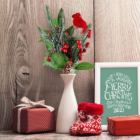 10 قطع من ELECLAND زينة عيد الميلاد الاصطناعي أغصان الصنوبر ينبع رذاذ مع مخاريط الصنوبر الصناعي اللقطات التوت الأحمر هولي أوراق للحرف اليدوية الزهور عيد الميلاد إكليل اللقطات الحلي in Kuwait