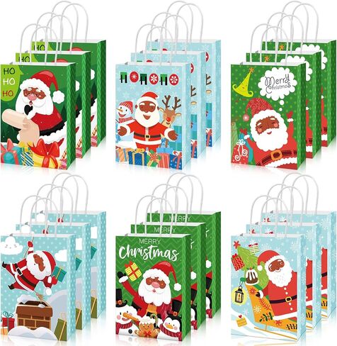Hotop 18 Pieces African American Black Santa Claus Gift Bags, Christmas Wrapping Paper Bags with Handles Xmas Black Santa Gift Wrap Bags for Christmas Cookie Party Decoration Supplies, 6 Styles in Saudi Arabia