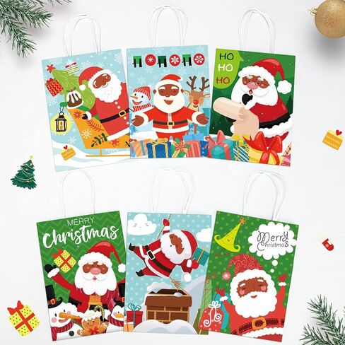 Hotop 18 Pieces African American Black Santa Claus Gift Bags, Christmas Wrapping Paper Bags with Handles Xmas Black Santa Gift Wrap Bags for Christmas Cookie Party Decoration Supplies, 6 Styles in Saudi Arabia