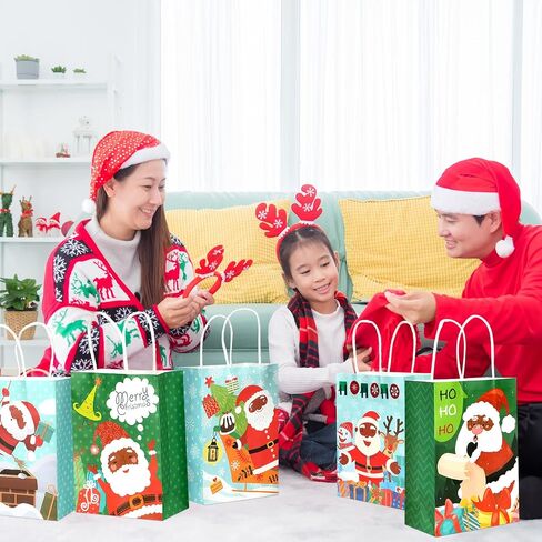 Hotop 18 Pieces African American Black Santa Claus Gift Bags, Christmas Wrapping Paper Bags with Handles Xmas Black Santa Gift Wrap Bags for Christmas Cookie Party Decoration Supplies, 6 Styles in Saudi Arabia