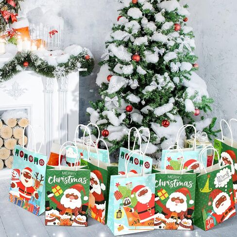 Hotop 18 Pieces African American Black Santa Claus Gift Bags, Christmas Wrapping Paper Bags with Handles Xmas Black Santa Gift Wrap Bags for Christmas Cookie Party Decoration Supplies, 6 Styles in Saudi Arabia