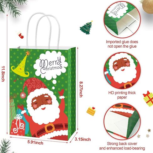 Hotop 18 Pieces African American Black Santa Claus Gift Bags, Christmas Wrapping Paper Bags with Handles Xmas Black Santa Gift Wrap Bags for Christmas Cookie Party Decoration Supplies, 6 Styles in Saudi Arabia