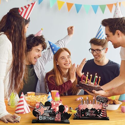 Leinuosen 6 Pieces Black Happy Birthday Table Centerpiece Wooden Sign Table Topper Birthday Decoration for Women Men Kids Birthday Baby Shower Party Photo Booth Props Supplies, 6 Designs (Blue) in Kuwait