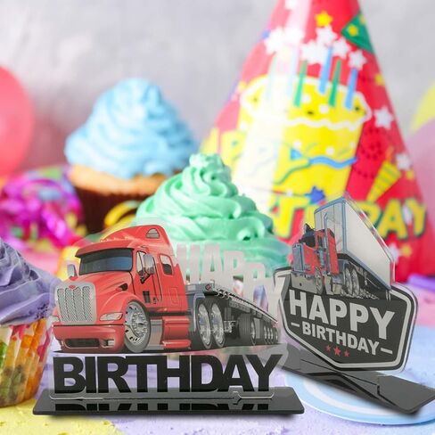 الشاحنات الثقيلة نصف شاحنة عيد ميلاد سعيد الجدول المركزية أعلى الجدول النقل موضوع ديكور لصبي فتاة في سن المراهقة 1 عيد ميلاد الطفل لوازم الاستحمام ديكورات التصوير الفوتوغرافي الاكريليك in Kuwait