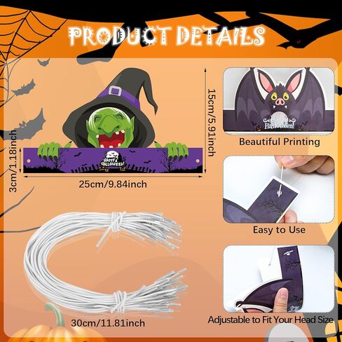 28 قطعة من عصابات الرأس الورقية للهالوين مع ملصقات، لوازم حفلات الهالوين، قبعات ورقية للاطفال لحفلات اعياد الميلاد وحفلات استقبال المولود الجديد والهالوين التنكرية in Kuwait