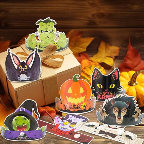 28 قطعة من عصابات الرأس الورقية للهالوين مع ملصقات، لوازم حفلات الهالوين، قبعات ورقية للاطفال لحفلات اعياد الميلاد وحفلات استقبال المولود الجديد والهالوين التنكرية in Kuwait