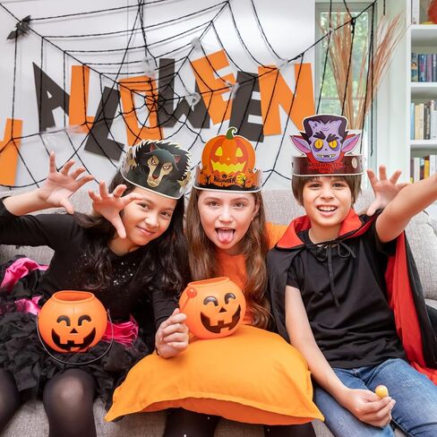 28 قطعة من عصابات الرأس الورقية للهالوين مع ملصقات، لوازم حفلات الهالوين، قبعات ورقية للاطفال لحفلات اعياد الميلاد وحفلات استقبال المولود الجديد والهالوين التنكرية in Kuwait