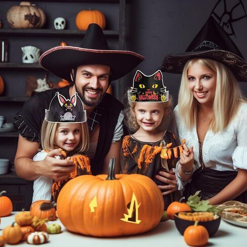 28 قطعة من عصابات الرأس الورقية للهالوين مع ملصقات، لوازم حفلات الهالوين، قبعات ورقية للاطفال لحفلات اعياد الميلاد وحفلات استقبال المولود الجديد والهالوين التنكرية in Kuwait