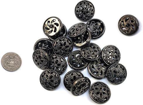 Craftisum 20 pcs Black Retro Double Layer Openwork Metal Shank Sewing Coat Buttons -25mm -1" in Saudi Arabia