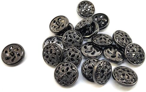 Craftisum 20 pcs Black Retro Double Layer Openwork Metal Shank Sewing Coat Buttons -25mm -1" in Saudi Arabia