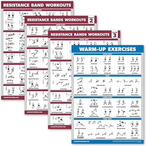 Palace Learning 4 Pack - Resistance Bands Workout Posters Volume 1, 2 & 3 + Warm Up Exercise Chart in Saudi Arabia