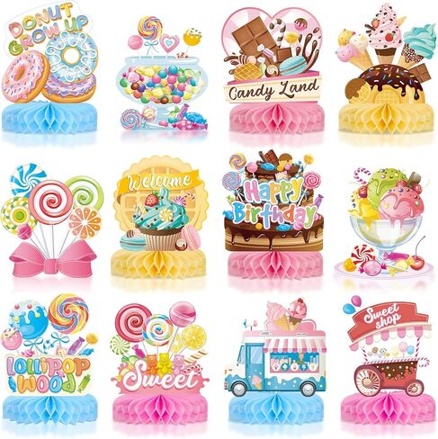 باجين 12 قطعة زينة مركزية على شكل خلية نحل كانديلاند لتزيين طاولة الحفلات والحلويات والحفلات، قطع مركزية لطاولة حفلات عيد الميلاد للبنات الصغيرات وحفلات استقبال المولود الجديد in Kuwait