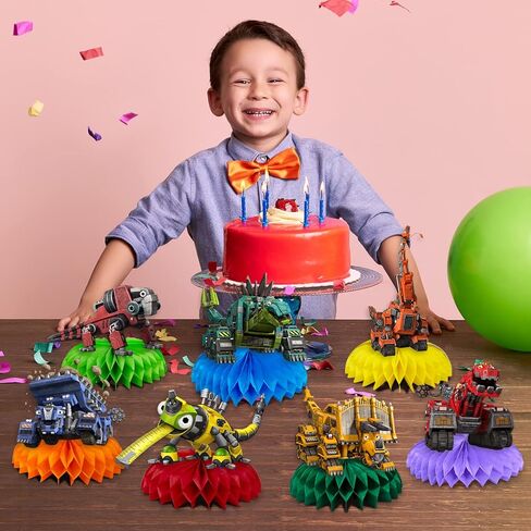 Dino-Trux Birthday Party Decorations, 7Pcs Dinosaur Truck Theme Party Centerpieces, Photo Booth Props, Cake Toppers, Dino-Trux Party Supplies for Boys and Girls, Baby Show in Kuwait