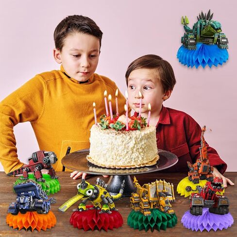 Dino-Trux Birthday Party Decorations, 7Pcs Dinosaur Truck Theme Party Centerpieces, Photo Booth Props, Cake Toppers, Dino-Trux Party Supplies for Boys and Girls, Baby Show in Kuwait