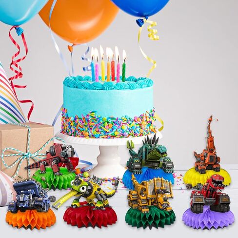 Dino-Trux Birthday Party Decorations, 7Pcs Dinosaur Truck Theme Party Centerpieces, Photo Booth Props, Cake Toppers, Dino-Trux Party Supplies for Boys and Girls, Baby Show in Kuwait