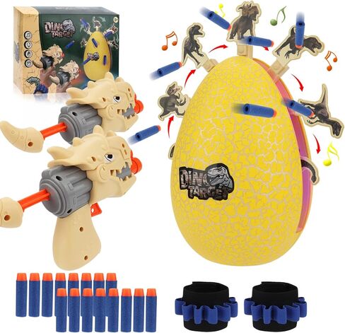 Shooting Game Toys for Kids, Electric Dinosaur Egg Shooting Toy with Light & Sound 8 Dinosaur Targets 2 Toy Guns 16 Foam Darts for Age 5 6 7 8 9 10+ Years Old, Ideal Gift for Boys Girls in Kuwait