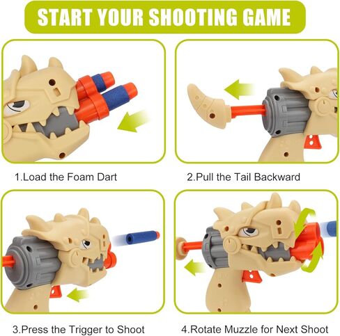 Shooting Game Toys for Kids, Electric Dinosaur Egg Shooting Toy with Light & Sound 8 Dinosaur Targets 2 Toy Guns 16 Foam Darts for Age 5 6 7 8 9 10+ Years Old, Ideal Gift for Boys Girls in Kuwait