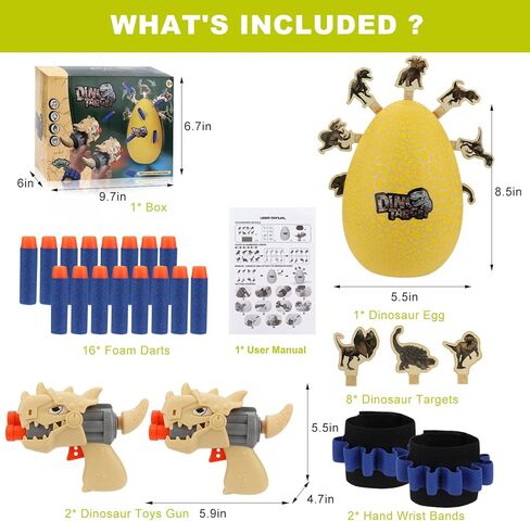 Shooting Game Toys for Kids, Electric Dinosaur Egg Shooting Toy with Light & Sound 8 Dinosaur Targets 2 Toy Guns 16 Foam Darts for Age 5 6 7 8 9 10+ Years Old, Ideal Gift for Boys Girls in Kuwait