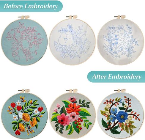 مجموعة تطريز للمبتدئين من 3 قطع، مجموعات غرز متقاطعة يدوية للبالغين والمبتدئين، مع اطواق تطريز، قماش مطرز بنمط زهور، ابر، خيوط ملونة، تعليمات، مقص، خيط ابر in Kuwait