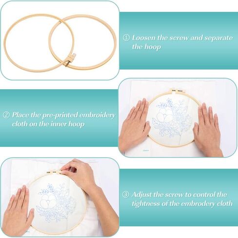 مجموعة تطريز للمبتدئين من 3 قطع، مجموعات غرز متقاطعة يدوية للبالغين والمبتدئين، مع اطواق تطريز، قماش مطرز بنمط زهور، ابر، خيوط ملونة، تعليمات، مقص، خيط ابر in Kuwait