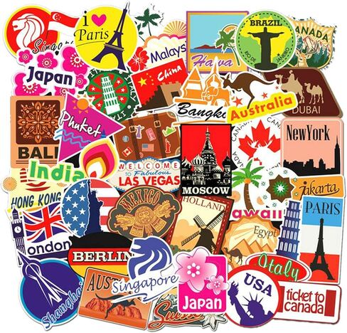Travel Stickers Decals World Famous Tourism Country Decals Pack Waterproof Tourist Wonders Sticker 100pcs in Kuwait