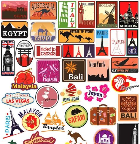 Travel Stickers Decals World Famous Tourism Country Decals Pack Waterproof Tourist Wonders Sticker 100pcs in Kuwait