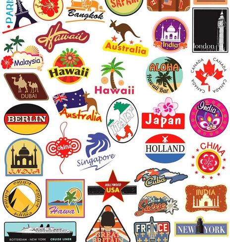 Travel Stickers Decals World Famous Tourism Country Decals Pack Waterproof Tourist Wonders Sticker 100pcs in Kuwait