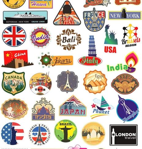 Travel Stickers Decals World Famous Tourism Country Decals Pack Waterproof Tourist Wonders Sticker 100pcs in Kuwait