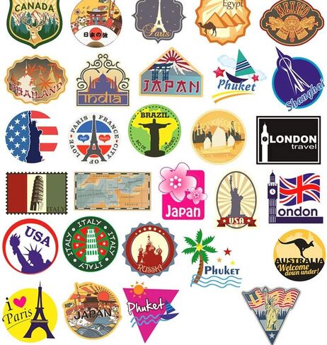 Travel Stickers Decals World Famous Tourism Country Decals Pack Waterproof Tourist Wonders Sticker 100pcs in Kuwait