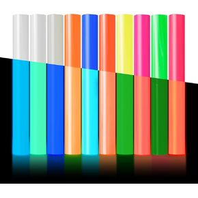 Glow in The Dark HTV Heat Transfer Vinyl, 20 Pack 12"x 10" Glow in The Dark HTV Vinyl Sheets, 10 Assorted Color Iron On Vinyl for T Shirts, Glow in The Dark Vinyl Starter Kit in Kuwait