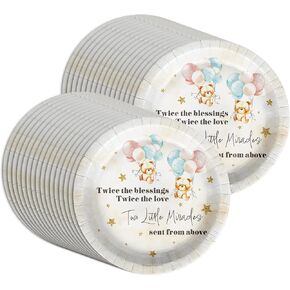 Teddy Bear Party Supplies - Twin Baby Shower 9" Large Plates (32 Piece, Twin Bear Baby Shower)
