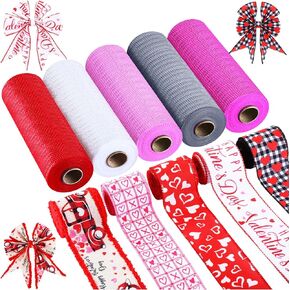 10 Rolls 4th of July 10inX10 Yard Mesh Ribbon and 2.5inX7 Yard Patriotic Star Stripe Wired Ribbon Rolls Metallic Foil Red White Blue Decoration Ribbon for DIY Wrapping Crafts Wreath Party Home Decor