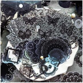 Vilikya 110pcs Black Lace Stickers for Scrapbooking Supplies, Aesthetic Doilies Butterfly Stickers for Journaling Embellishment, Vintage Flower Lace Scrapbook Paper for Junk Journal Ephemera in Kuwait