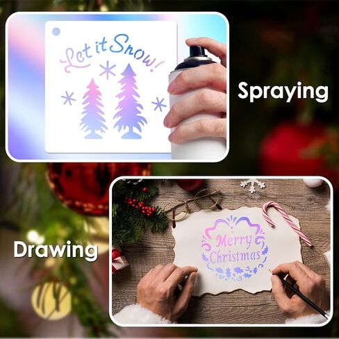 24 قطعة من لوحات الاستنسل، قوالب رسم عيد الميلاد قابلة لإعادة الاستخدام، استنسل DIY للرسم على شرائح الخشب لتزيين عيد الميلاد. in Kuwait